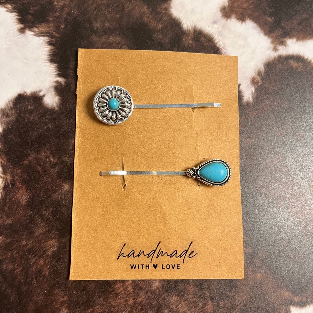 Silver and Turquoise Hair Pins